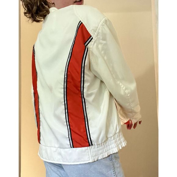 VINTAGE White USA Biker Design Jacket XL - Picture 4 of 6